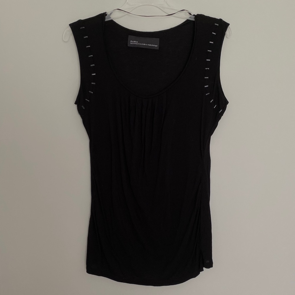 Zara Basic Evening Black Stud Sleeveless Top Shirt - image 1